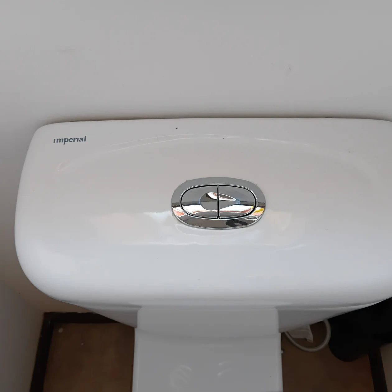 Dual flush toilet cistern with the floor opened up beneath it