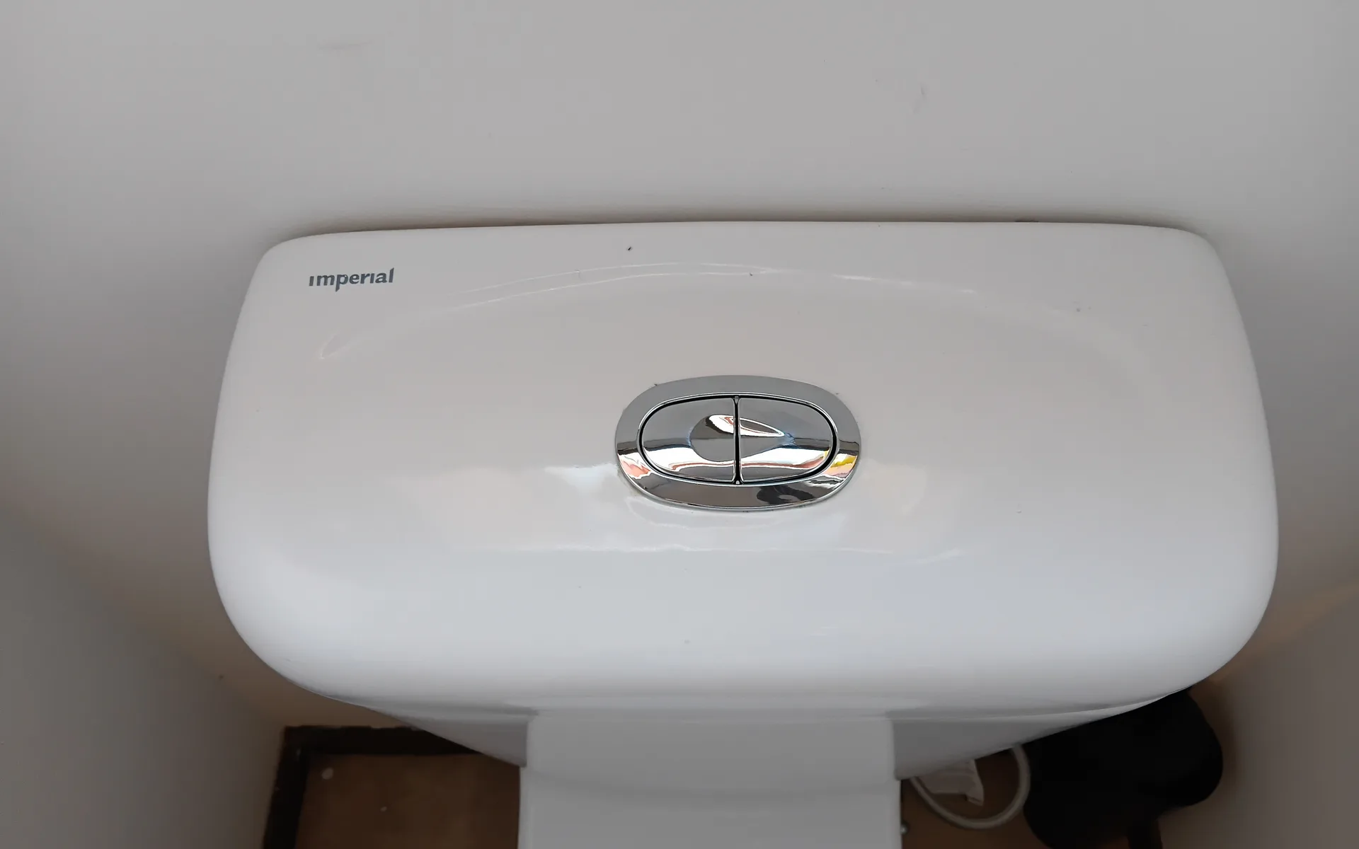 Dual flush toilet cistern with the floor opened up beneath it